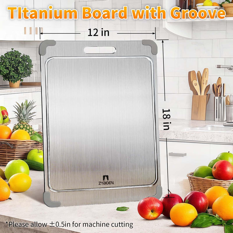 18*12" Pure Titanium Cutting Board with Groove and Silicone Corner