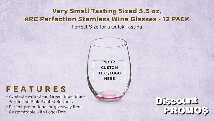 Custom Stemless Wine Glasses by ARC 5.5 oz. Set of 12, Personalized Bulk Pack - Perfect for Hotel, Bar, Restaurant or Lounge - Pink