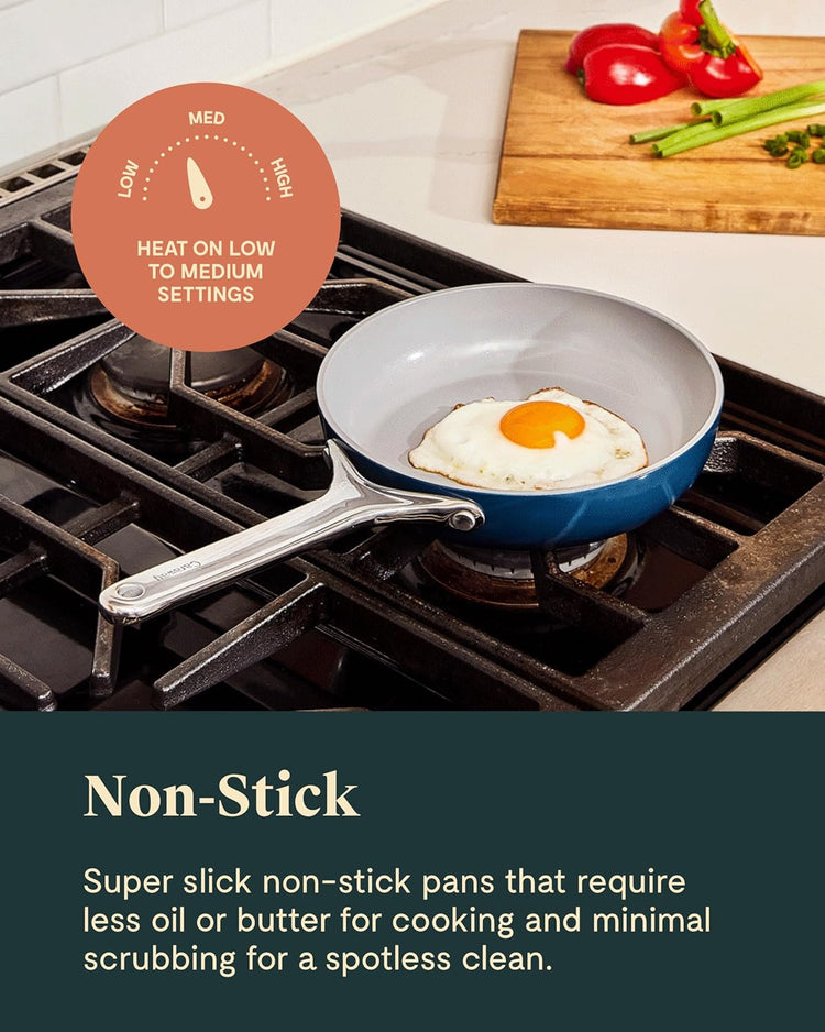 Caraway Mini Cookware Set - Non-Stick Ceramic Fry Pan (1.05 qt, 8") Sauce Pan (1.75 qt) & Storage Rack - Non Toxic, PTFE & PFOA Free - Oven Safe & Stovetop Agnostic (Gas, Electric & Induction) - Black