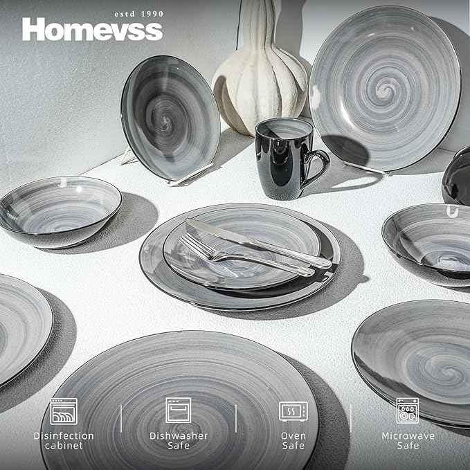 Stoneware Sonoma 16pc Dinnerware Set, Black + Speckled Spin Wash Grey