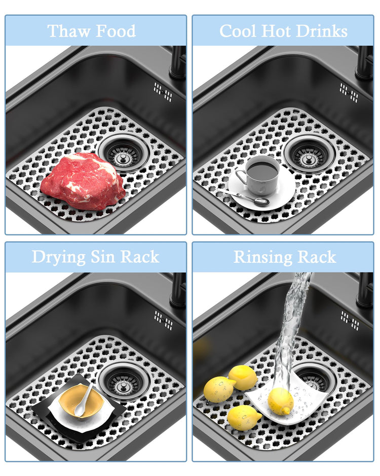 2 Pack Silicone Sink Protector Mat for Kitchen Sink Rear Drian White
