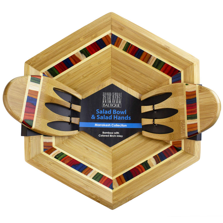 Baltique Marrakesh Collection 14" Salad Serving Bowl with Salad Hands