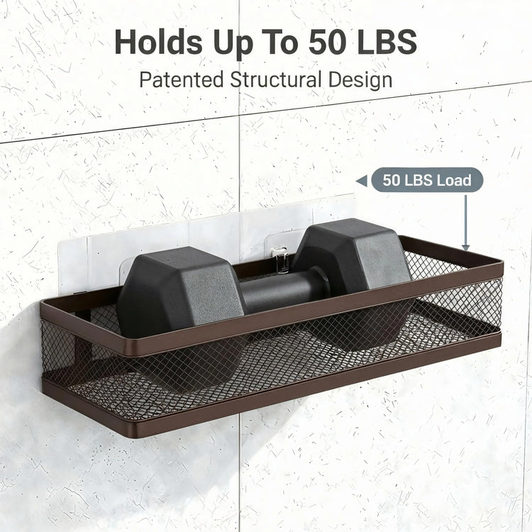 5-in-1 16.5" Extra Long Slim Wall Mount Wrapped Mesh Kitchen Organizer & Shower Caddy Kit, with Paper Towel Holder, Utensil Holder, Soap Dish, Holds 50LBS - Vintage Bronze, Netting