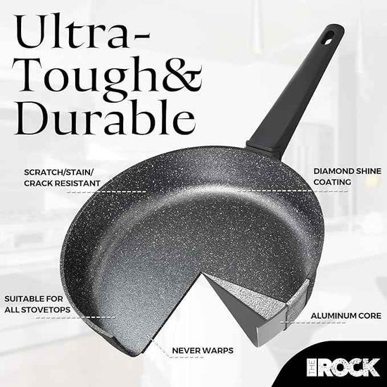 THE ROCK SOHO 15Pcs Cookware Set – Pots and Pans Set Non Stick with ROCK.TEC – Compact for Urban Kitchens, Nothing Sticks, Never Warps, Lasts Longer, Induction & Dishwasher Safe, Black