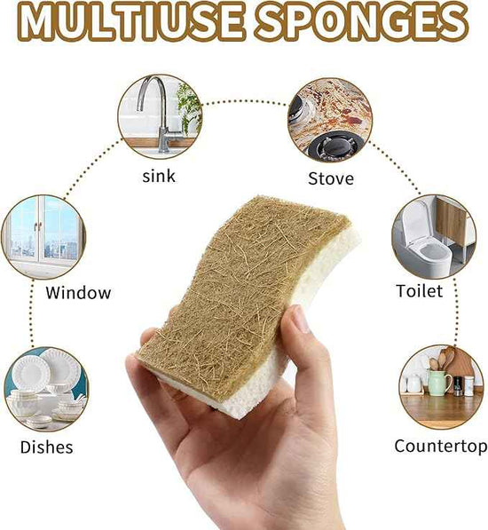 12 Pack Natural Kitchen Sponges, Biodegradable & Compostable | Non-Scratch Cellulose Coconut Fiber Sponges for Dishes, Pots & Pans | Eco-Friendly Cleaning Sponge