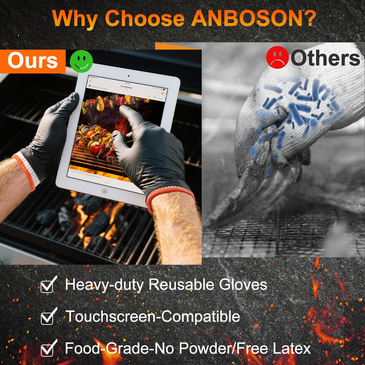 BBQ Gloves for Cooking Baking Grilling, 100 Count Disposable Nitrile Gloves and 4 Count Cotton Glove Liners Washable (6mil Nitrile, Large)