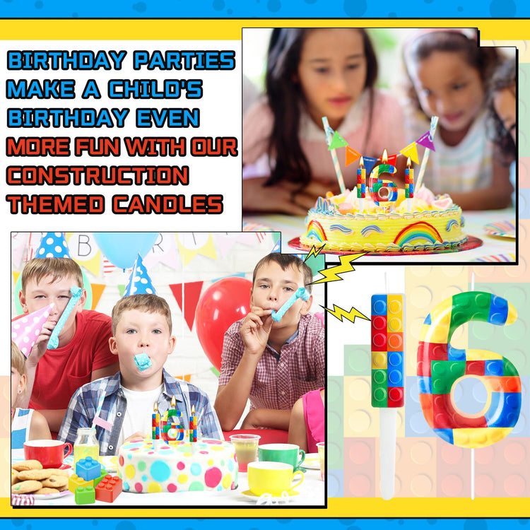 7 Pcs Building Block Themed Birthday Candles Set Building Blocks Number 6 Candle Cake Topper for Building Block Party Decoration Supplies (7 Count)