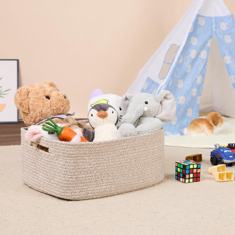 Large Storage Baskets for Shelves, Closet Organizers Bins for Clothes Blanket Towels, Baby Nursery, Toy Baskets Box, Woven Rope Baskets, 17 x 13 x 7.5”, 2 Packs Mixed Brown