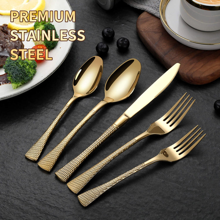 Hammered Gold Silverware Set (20 Count)