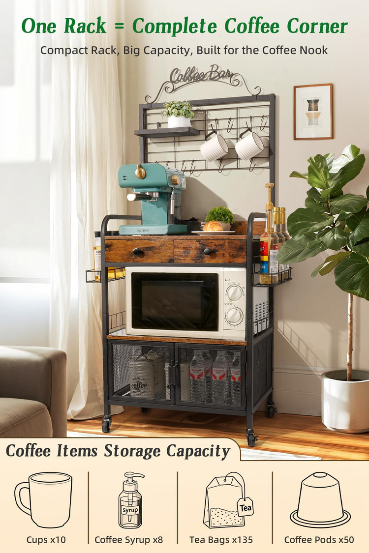 Rolling Coffee Bar Cart for Small Spaces
