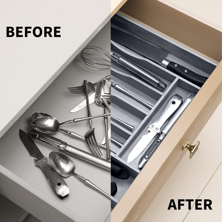 Expandable Bamboo Kitchen Drawer Organizer for Cutlery and Utensils