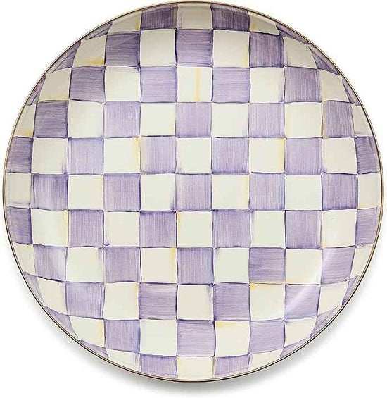 MACKENZIE-CHILDS Enamel Abundant Bowl, Decorative or Serving Bowl, 13-Cup Capacity, Purple-and-White Violet Check