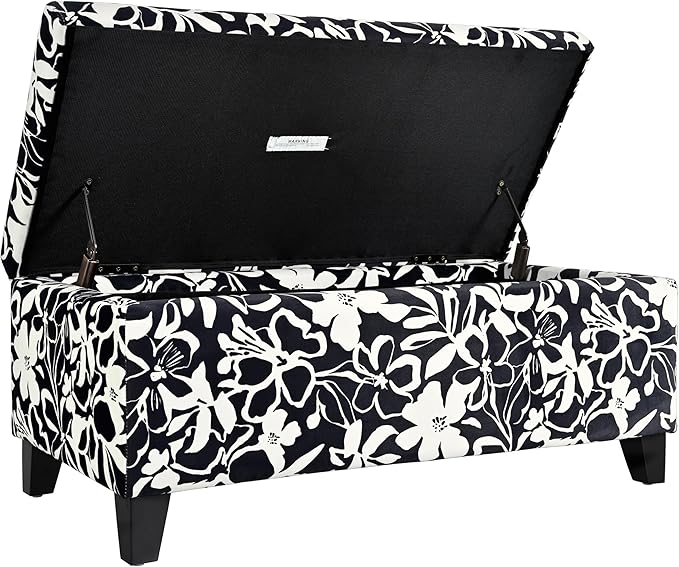 Christopher Knight Home Nesbit Living Room Ottoman with Storage, Entryway Fabric Upholstered Storage Ottoman Bench, Rectangular Sofa Foot Stool, Bedroom End of Bed Bench, Shoe Organizer, Black+White