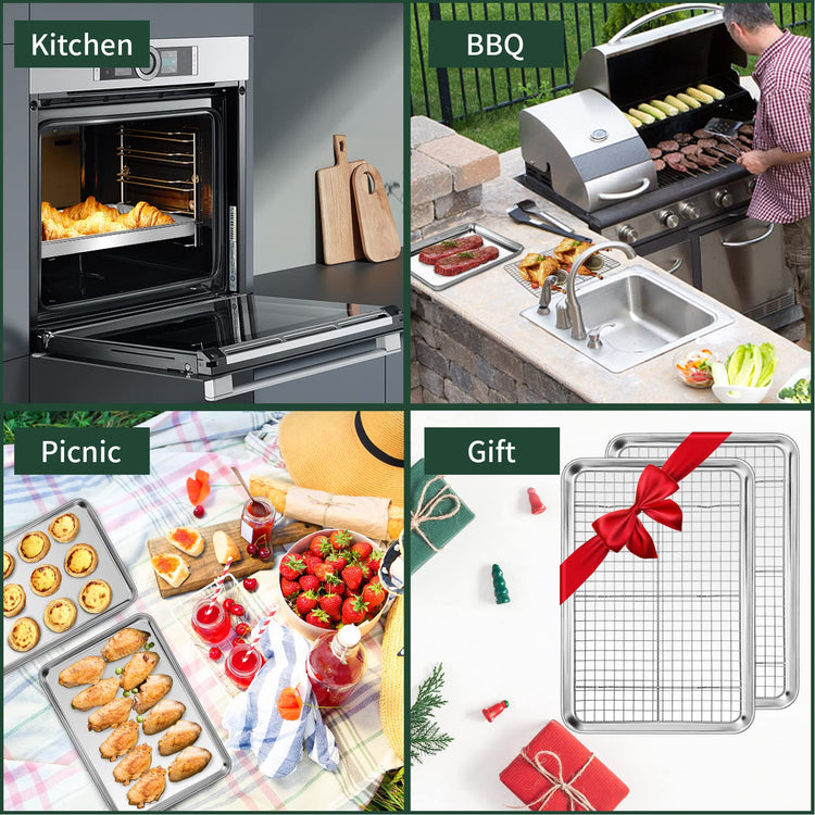 Jelly Roll Pan with Cooling Rack Set [2 Baking Pans + 2 Baking Racks]