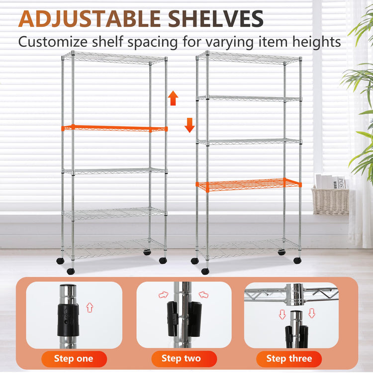 5 Tier Wire Storage Shelves with Wheels (20000 Ounce)