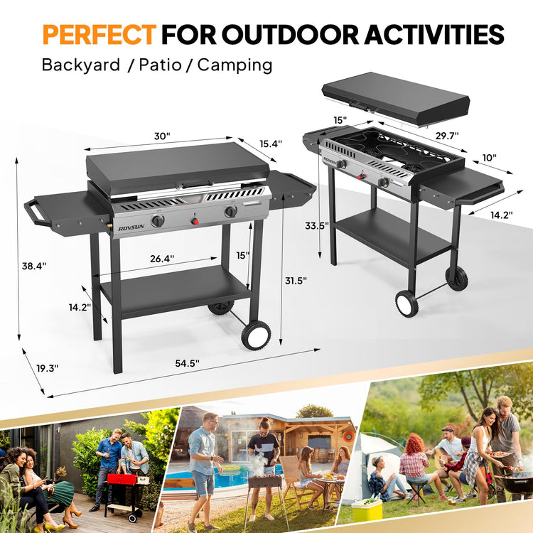 2 Burner Outdoor Propane Gas Stove with Griddle
