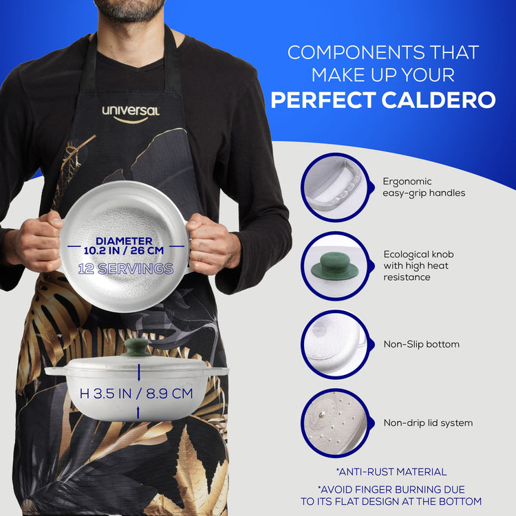 Medium Size) Caldero 12 Cups - 4.2 QT / 4 L, Stainless Aluminum Pot, Even Heat Distribution and Fast Cooking Dutch Oven Pot, Ergonomic Handles, Ideal for Rice, French Fries, and More