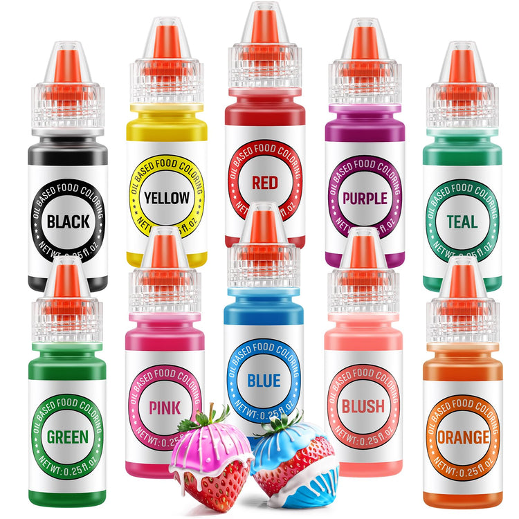 Oil Based Food Coloring for Chocolate 10 Colors Edible Food Dye for Sugar Candy Melts Oil Frosting Icing Dye for Backing Cookies Fondant Food Color for Cake Decorating (2.5 Fl Oz)