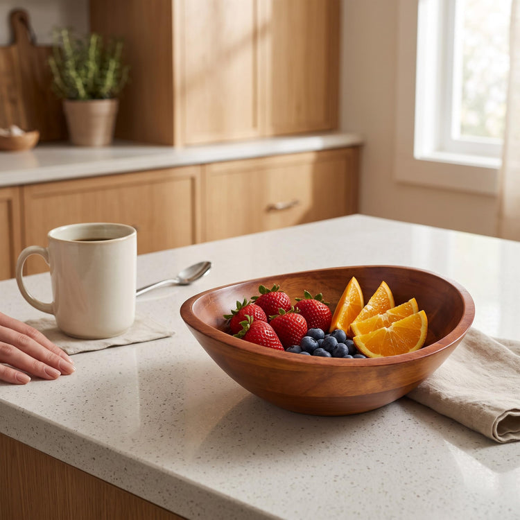 Cherry Finished Wavy Rim Serving Bowls for Fruits or Salads (Small - Set of 4)