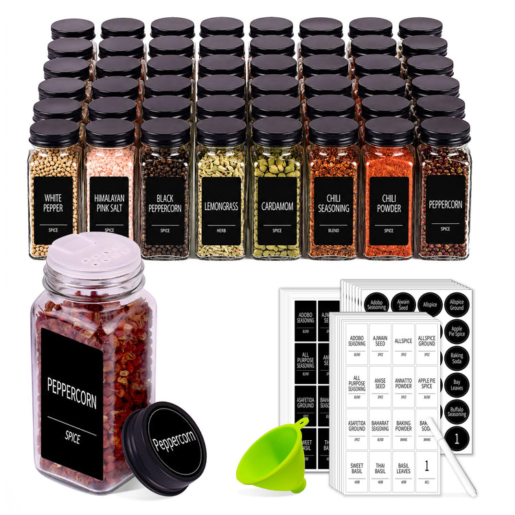 48 Pack Glass Spice Jars with Labels