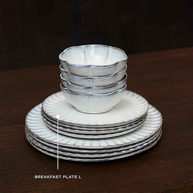 Serax Breakfast Plate | Inku Tableware van Sergio Herman | 4 Dessert Plates | Stoneware Dinnerware Set in white | luxury Dishware for Dinner at Home, Party, Cake, Christmas | Kitchen Sets