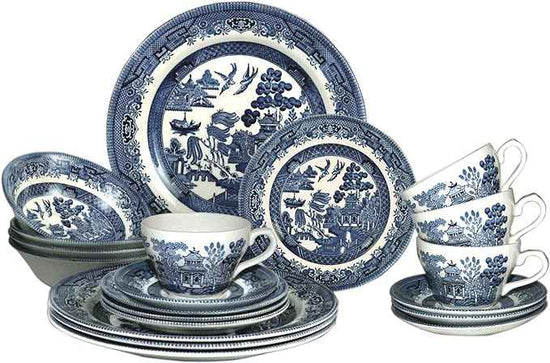 Churchill Blue Willow Plates Bowls Cups 20 Piece Dinnerware Set, Made In England