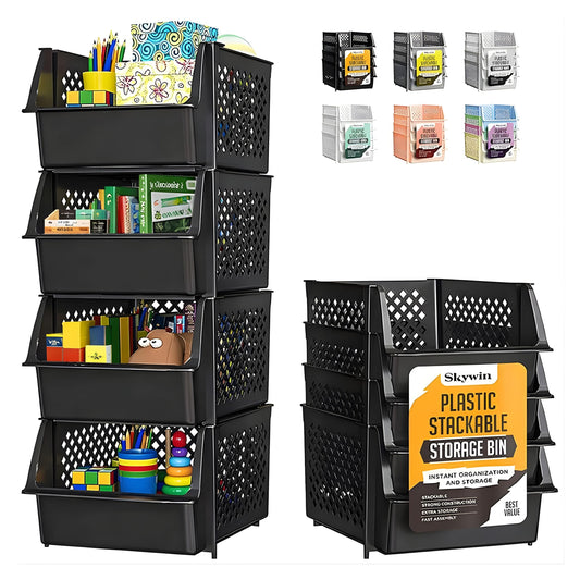 Stackable Storage Bins Open Front for Pantry Storage (4 Count)