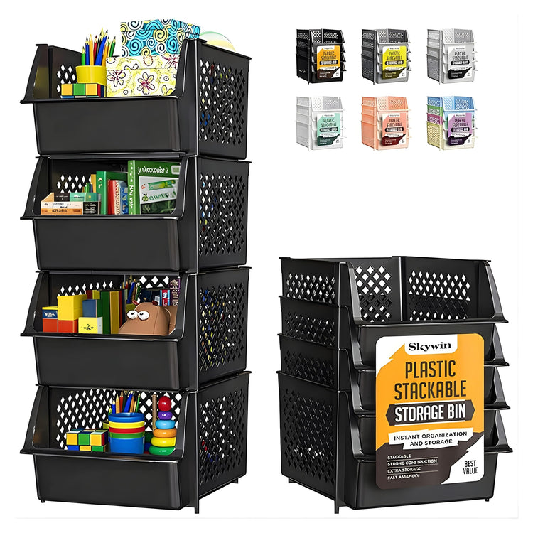Stackable Storage Bins Open Front for Pantry Storage (4 Count)