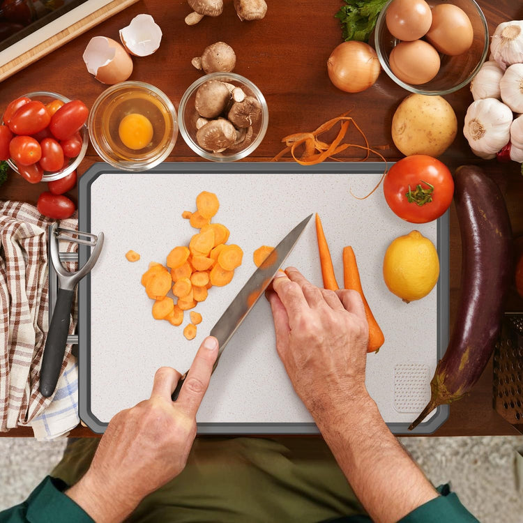 Stainless Steel Cutting Board, Scratch-resistant Cutting Board for Kitchen, 16 * 11 inch Double Sided Chopping Board, 304 Stainless Steel and Food-Grade Wheat Straw PP, Dishwasher Safe