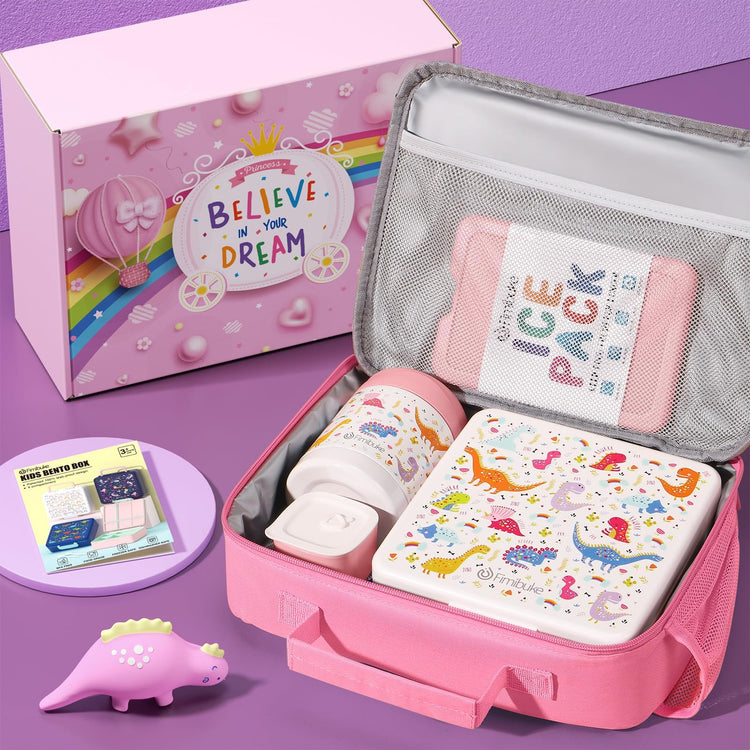 Kids Bento Snack Lunch Box with Thermo Insulated Toddler Lunch Bag