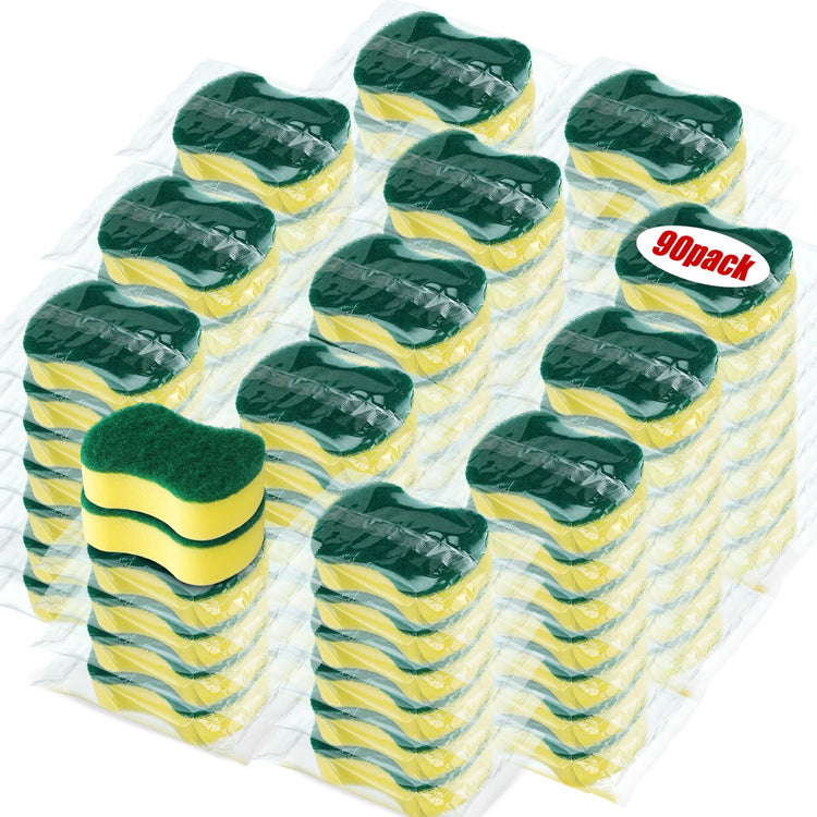 90 Pcs Individually Wrapped Sponges Kitchen Bulk Non Scratch Scouring Sponges for Dishes Household Cleaning Travel Apartments Hotel Car (90 Count)