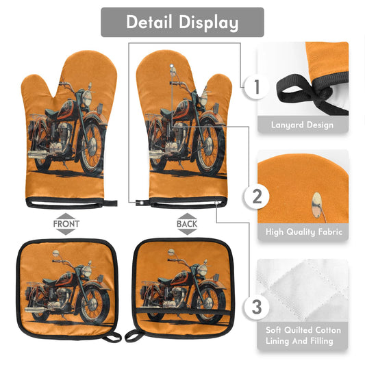 Motorcycle Theme Oven Mitts and Pot Holders Sets (2 Count)