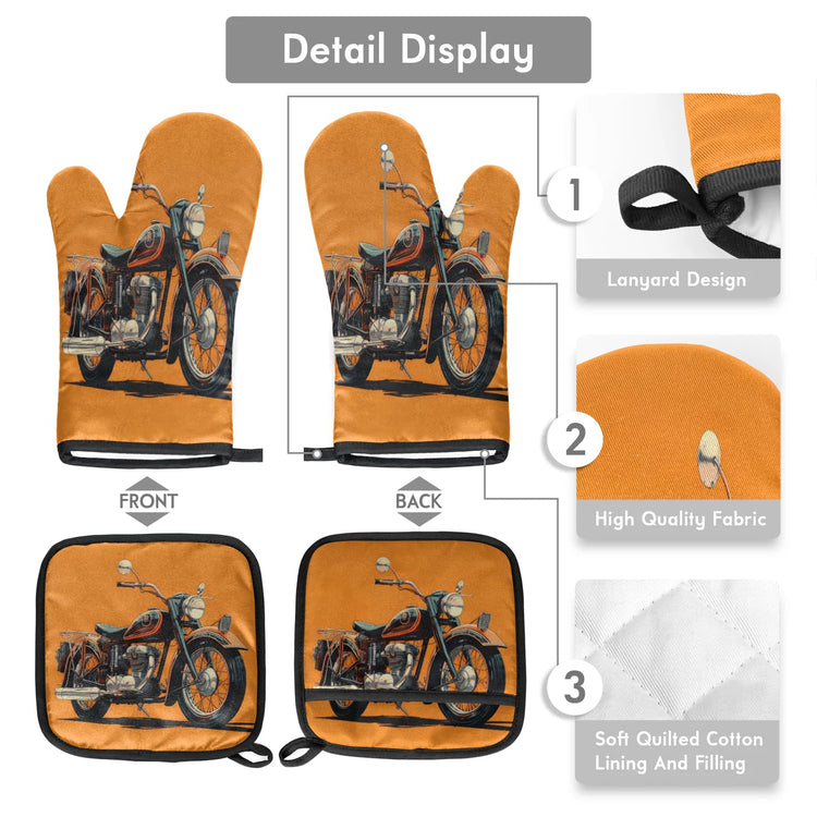 Motorcycle Theme Oven Mitts and Pot Holders Sets (2 Count)
