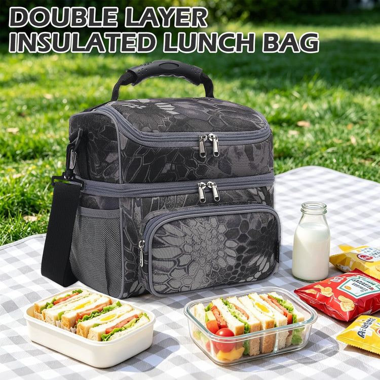 Double Layer Cooler Insulated Lunch Bag Adult Lunch Box Large Tote Bag for Men (2 Count)