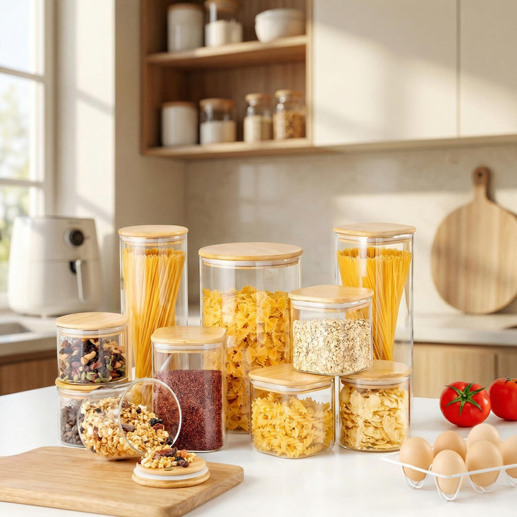 27oz Square Glass Food Storage Containers with Airtight Bamboo Lids (4 Count)