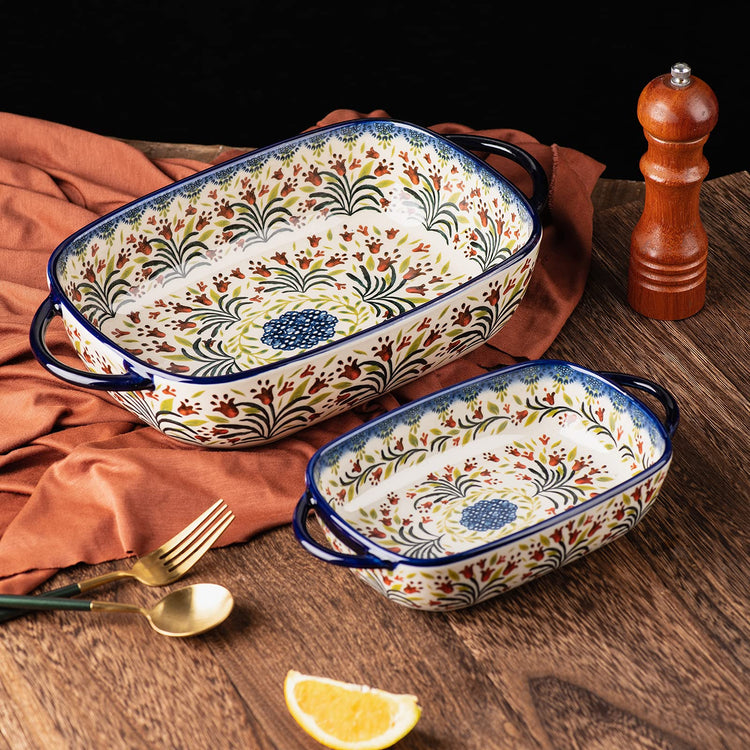 Baking Dish Ceramic Baking Pan Blue Casserole Dish Rectangular Baking Set 2pcs Bakeware Sets Single Serving Size Lasagna Pan Baking Dishes for oven (2 Count)