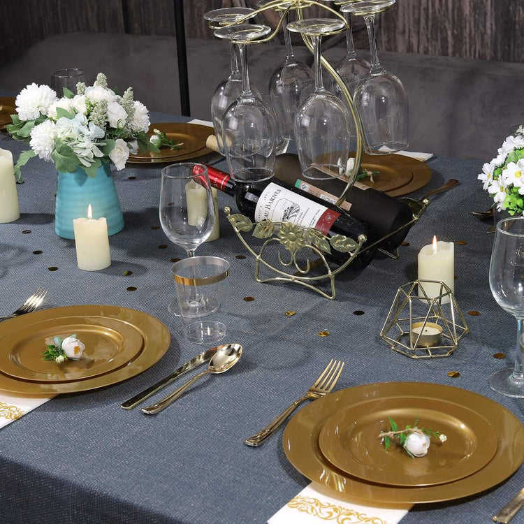 I00000 102 Pieces Solid Gold Disposable Plates, Gold Plastic Plates Premium Plastic Party Plates Includes: 51 Dinner Plate 10.25 Inch and 51 Salad/Dessert Plate 7.5 Inch for Wedding & Party