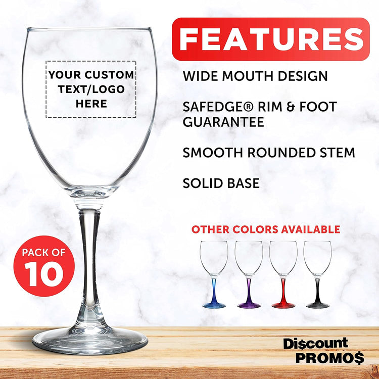 Custom Nuance Wine Glasses by ARC 10.5 oz. Set of 10, Personalized Bulk Pack - Restaurant Glassware, Perfect for Red Wine, White Wine, Cocktails - Clear