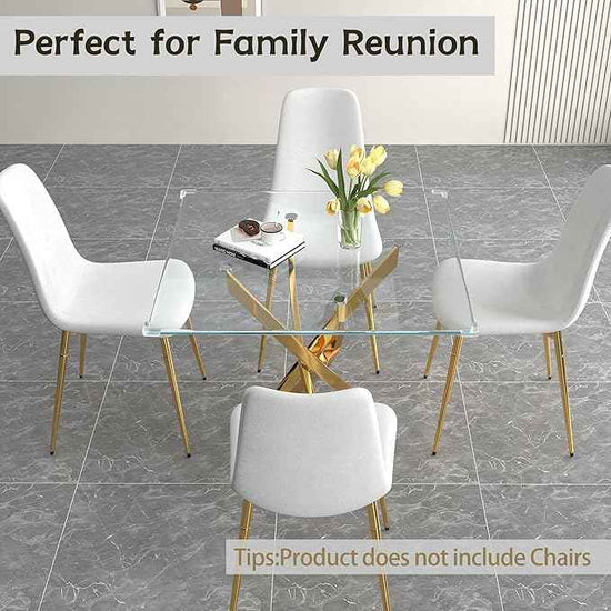 AF ARTISAN FURNITURE 36" Square Glass Dining Table Set for 4, 5-Piece Modern Kitchen Table with 4 White Velvet Chairs, Modern Circle Leisure Table for Home Office Dining Room Small Spaces (Gold Leg)