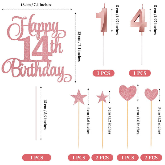 14th Birthday Cake Decorations (9 Count)