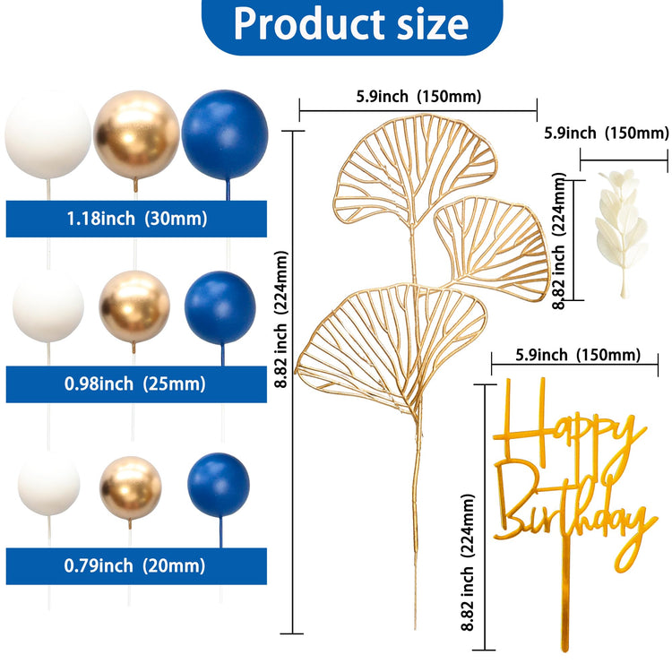 57Pcs Balls Cake Topper Boho Grass Cake topper Pearl Balls Acrylic Happy Birthday Cake Decorations for Wedding Baby Shower Birthday Boho Themed Party Supplies Royal Blue (57 Count)