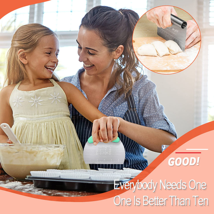 Dough Scraper Cutter Pastry Pizza Cutter Stainless Steel Tool with Scale Ruler