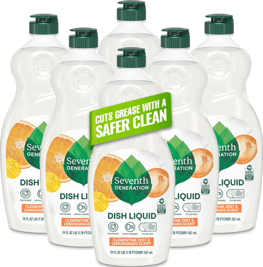 Dish Liquid Soap Clementine Zest Lemongrass Pack of 6 Dishwashing Soap Liquid Soap 19 oz (114 Fl Oz)
