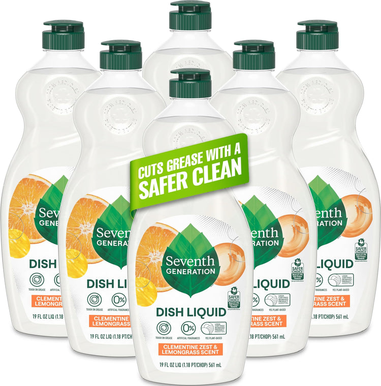 Dish Liquid Soap Clementine Zest Lemongrass Pack of 6 Dishwashing Soap Liquid Soap 19 oz (114 Fl Oz)