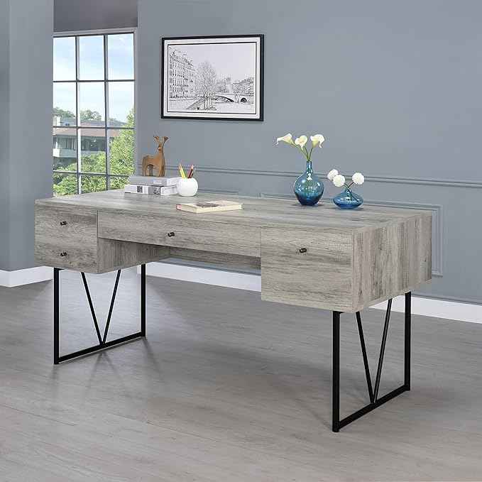 Coaster Home Furnishings Analiese Rustic 63-Inch 4-Drawer Home Office Computer Writing Desk Study Table with Storage Engineered Eco-Friendly Wood Look Laminate Sturdy Steel Grey Driftwood 801999