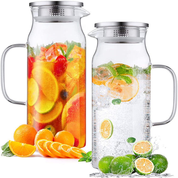 2 Pack 2 Liter 68 oz 2.1 Qt Glass Pitcher with Lid and Handle (2 Count)