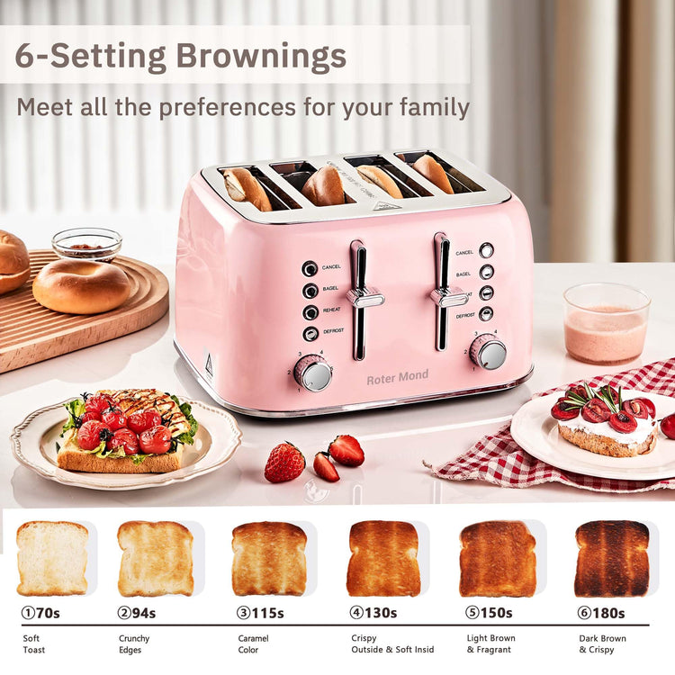 Toaster 4 Slice Retro Stainless Steel with Extra Wide Slots Bagel