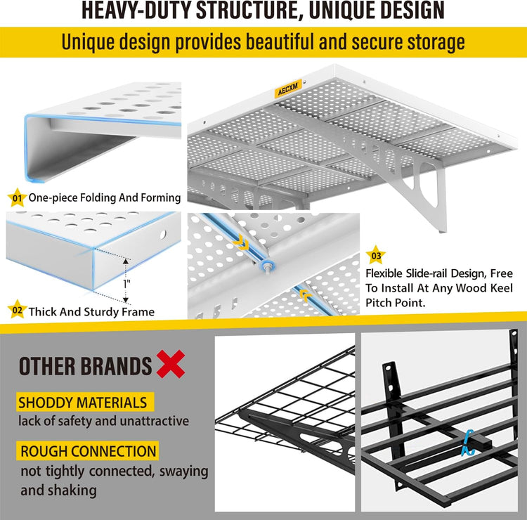 2-Pack 2x3ft Adjustable Garage Wall Shelving 560lbs Load Capacity Heavy Duty Wall Mounted Storage Shelf Metal Floating Shelves for Garage(White)
