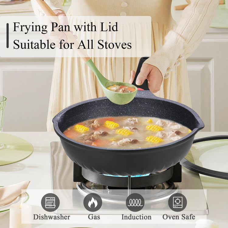 11 Inch 5QT Durable Deep Nonstick Skillet with Lid