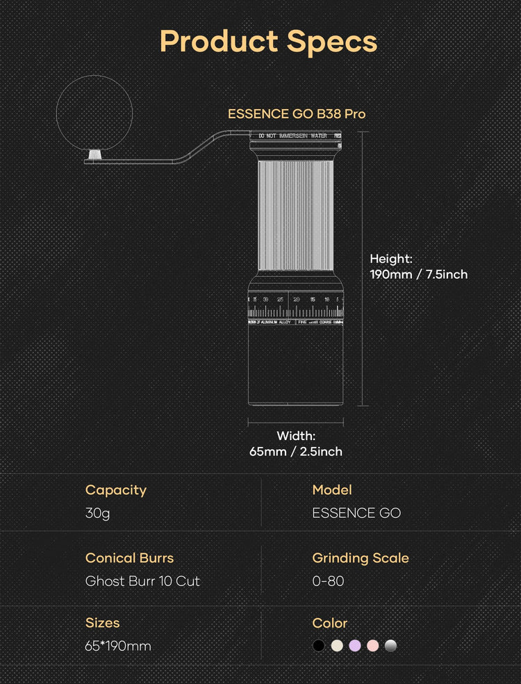 ESSENCE GO B38 Ultra Manual Coffee Grinder Capacity 30g
